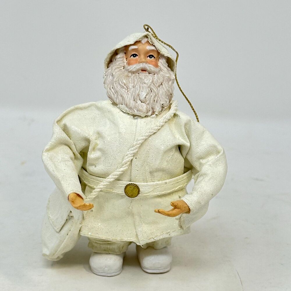 Vintage White Santa Claus Ornament Fabric Mache Christmas Father Frost Figurine